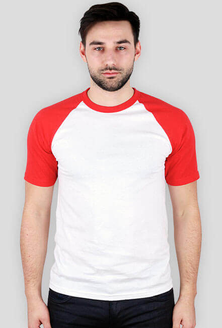 Koszulka męska z kolorowymi rękawami biało czerwona